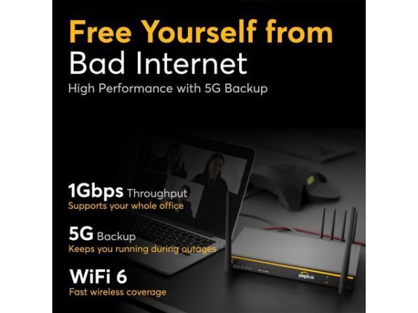 Peplink B One 5G - Gigabit Dual WAN
  Cellular WiFi Router for Wireless Internet - 1Gbps Throughput, Wi-Fi 6,
  Dual-Band, 4 LAN Ports, Supports 150 Users, Peplink App Setup