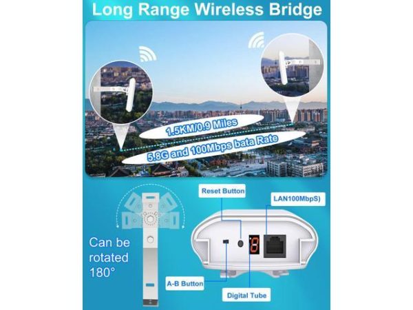 Point to Point 1.5KM Long Range Wireless
  Bridge with Bracket Mount for Starlink Internet - Reliable 5.8G 450Mbps CPE
  WiFi Bridges with 8dBi Antenna for Outdoor IP65 Waterproof, 2-Pack
