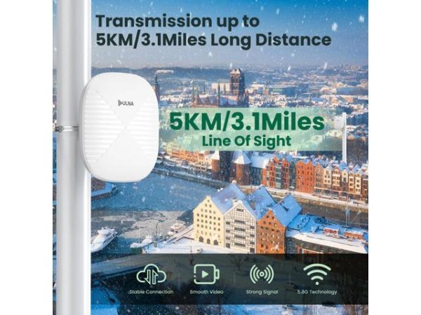 Gigabit Wireless Bridge, 5KM Point to
  Point/Multipoint WiFi Bridge, 5.8G High Speed ULNA CPE801 with 2x1000Mbps
  Ethernet Port, Plug and Play PTP/PTMP CPE for Outdoor buildings
  Shop/Garage/Barn