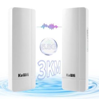 KuWFi 5.8G 3KM Gigabit Wireless WiFi
  Bridge Point to Point Outdoor Work for Starlink Satellite Internet Signal
  Extend Outdoor WiFi Wireless Access Point 1000Mbps Ethernet Port 24V PoE
  Power 2-Pack