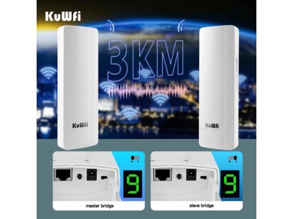 KuWFi 5.8G 3KM Gigabit Wireless WiFi
  Bridge Point to Point Outdoor Work for Starlink Satellite Internet Signal
  Extend Outdoor WiFi Wireless Access Point 1000Mbps Ethernet Port 24V PoE
  Power 2-Pack