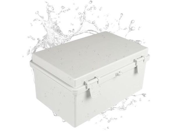 IRON FORGE CABLE Waterproof Junction Box
  - Outdoor Electrical Enclosure - Plastic Project Boxes with Mounting Plate,
  Wall Brackets, Weatherproof Hinged Grey Panel Cover - IP65-12x8 Inch