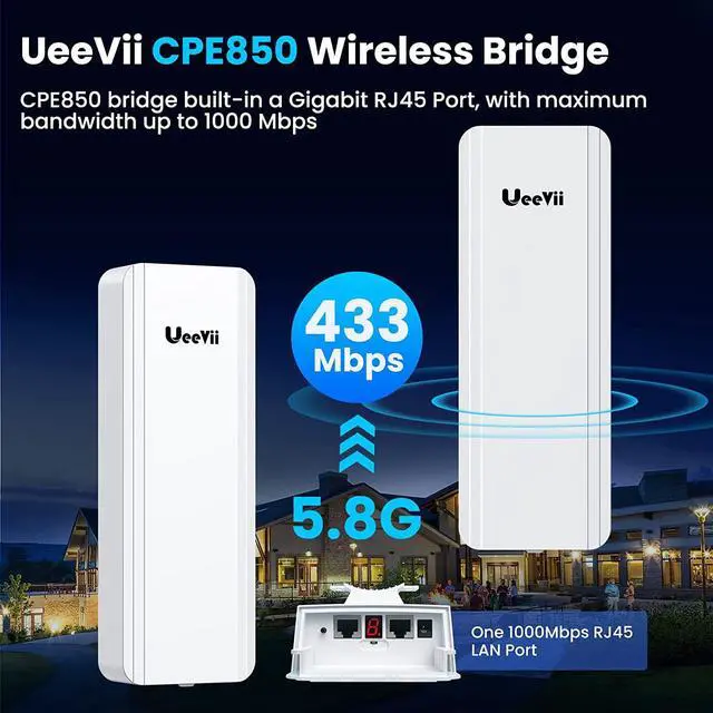 Gigabit Wireless Bridge, UeeVii CPE850 5.8GHz Point to Point/Multipoint WiFi Bridge, 5KM Long Range Outdoor WiFi CPE with 16dBi Antenna, 24V PoE Power, Extend Network to Barns, Shops, Garages - Image 3