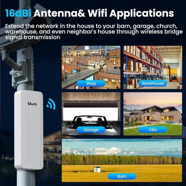 Gigabit Wireless Bridge, UeeVii CPE850 5.8GHz Point to Point/Multipoint WiFi Bridge, 5KM Long Range Outdoor WiFi CPE with 16dBi Antenna, 24V PoE Power, Extend Network to Barns, Shops, Garages - Image 6