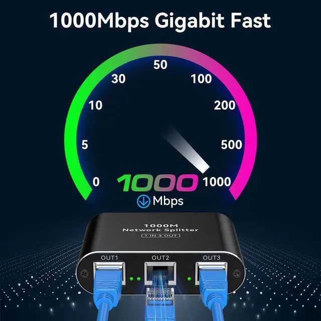 Ethernet Splitter 1 to 3 High Speed LAN Splitter 1000Mbps Gigabit RJ45 Ethernet Switch with USB C Power Cable for Cat5/5e/6/7/8 Cable - Image 3