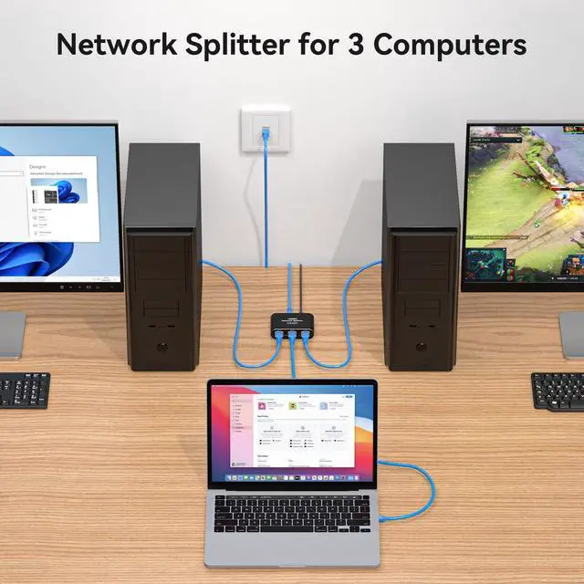 Ethernet Splitter 1 to 3 High Speed LAN Splitter 1000Mbps Gigabit RJ45 Ethernet Switch with USB C Power Cable for Cat5/5e/6/7/8 Cable - Image 4