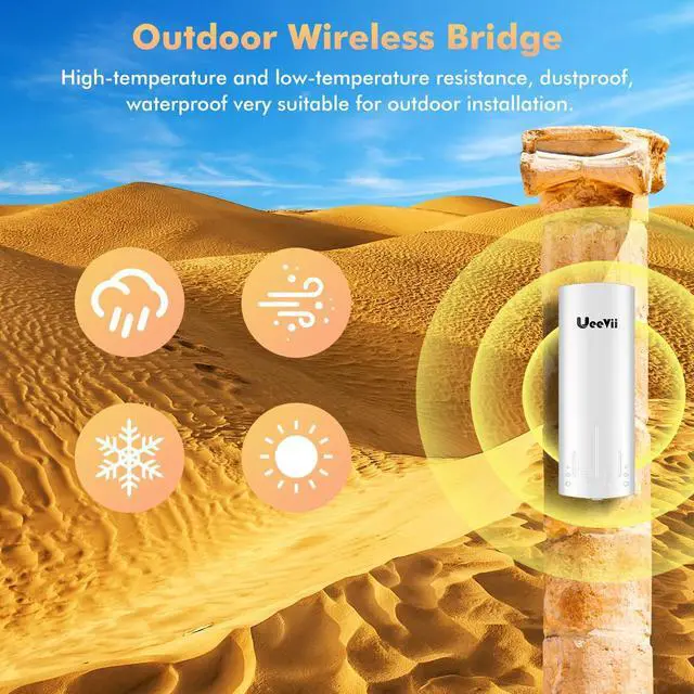 Wireless Bridge Point to Point Outdoor: UeeVii CPE450 5.8G 3Km Long Range Wi-Fi Bridge for Extend Network to Barn and Surveillance Range - Work with Starlink, 14dBi MIMO Antenna,48V POE Powered, 2pcs - Image 6