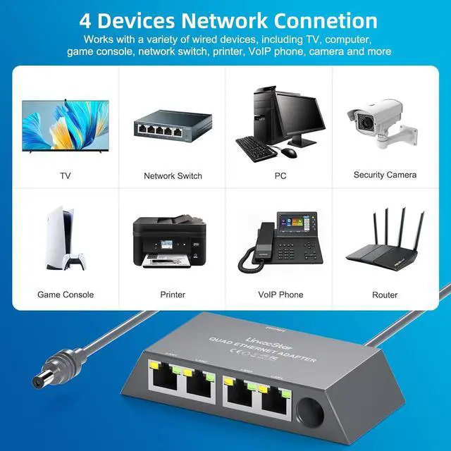 Multi Ports Starlink Mini/Starlink Gen 3 Ethernet Adapter for Wired External Network 4-Ports Starlink Ethernet Adapter Gen 3 for 4 Devices Networked Simultaneously Stable Connection - Up to 1 Gbps - Image 4