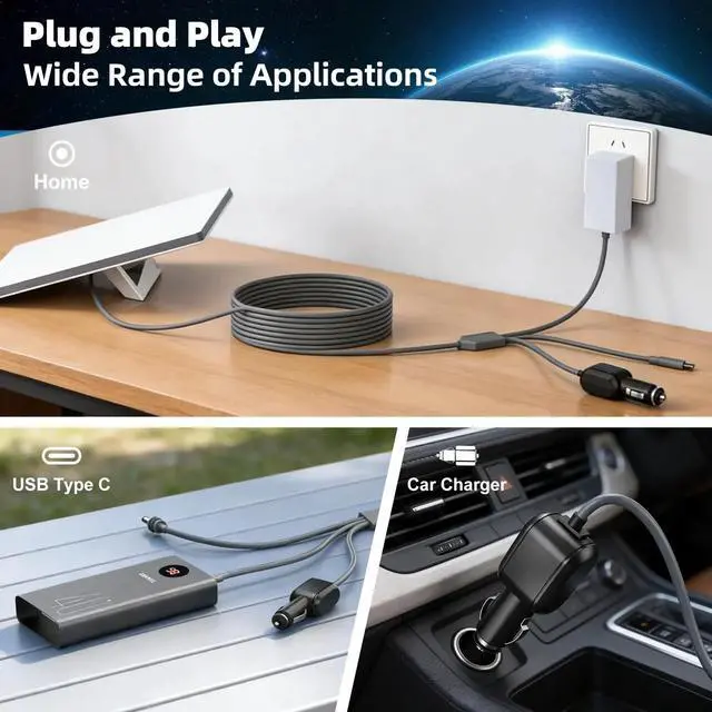 Unew 9.8FT 3 in 1 Starlink Mini DC Power Cable, Cigarette Lighter Car Charger Cord with PD Type-C Port - Image 3