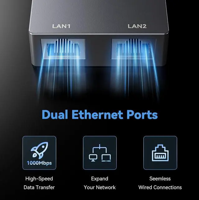 Unew 2 Port Gigabit Ethernet Splitter Compatible with Starlink Gen3 Mini 1000Mbps RJ45 LAN Network Adapter Plug and Play for PC Camera Game Console - Image 5