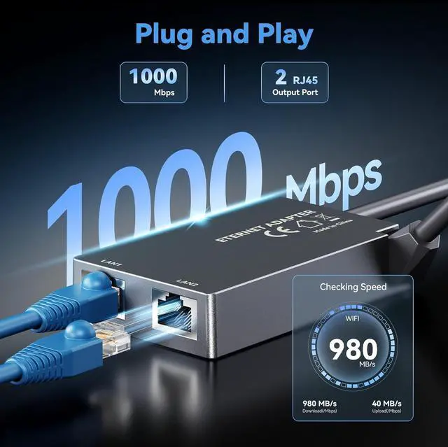 Unew 2 Port Gigabit Ethernet Splitter Compatible with Starlink Gen3 Mini 1000Mbps RJ45 LAN Network Adapter Plug and Play for PC Camera Game Console - Image 6