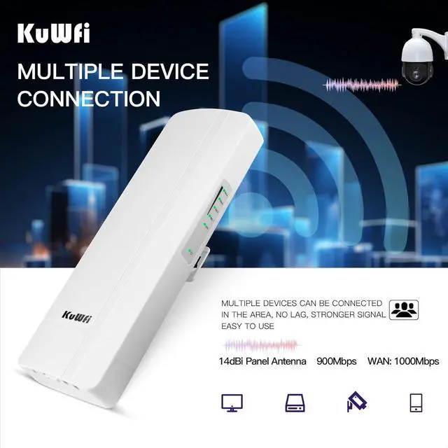 KuWFi 5.8G 3KM Gigabit Wireless WiFi Bridge Point to Point Outdoor Work for Starlink Satellite Signal Extend Outdoor Super Long Range WiFi Router Bridge 1000Mbps Ethernet Port 24V PoE Power 2-Pack - Image 2