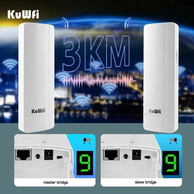 KuWFi 5.8G 3KM Gigabit Wireless WiFi Bridge Point to Point Outdoor Work for Starlink Satellite Signal Extend Outdoor Super Long Range WiFi Router Bridge 1000Mbps Ethernet Port 24V PoE Power 2-Pack - Image 3