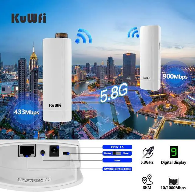 KuWFi 5.8G 3KM Gigabit Wireless WiFi Bridge Point to Point Outdoor Work for Starlink Satellite Signal Extend Outdoor Super Long Range WiFi Router Bridge 1000Mbps Ethernet Port 24V PoE Power 2-Pack - Image 6