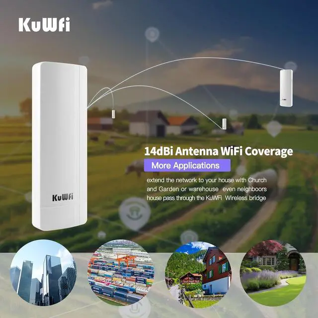 KuWFi 5.8G 3KM Gigabit Wireless WiFi Bridge Point to Point Outdoor Work for Starlink Satellite Signal Extend Outdoor Super Long Range WiFi Router Bridge 1000Mbps Ethernet Port 24V PoE Power 2-Pack - Image 4