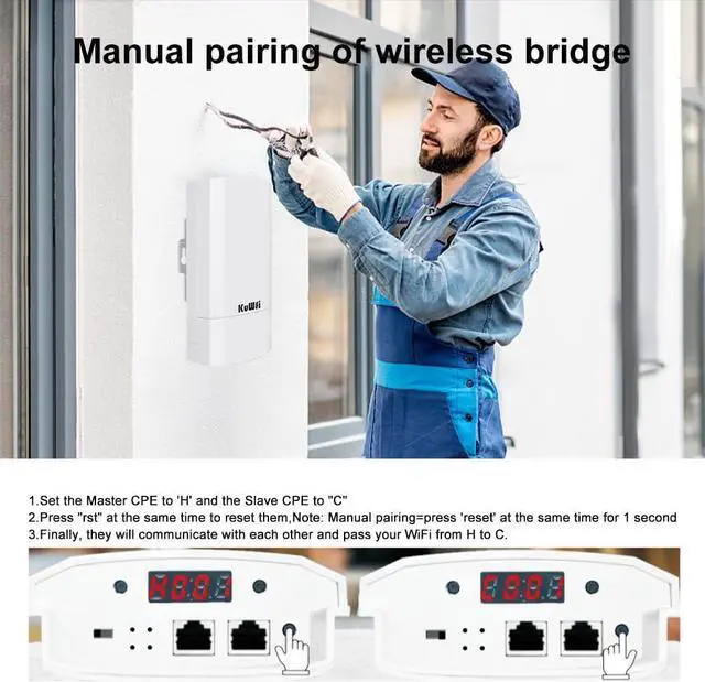 KuWFi 2-Pack 300Mbps Wireless Bridge, Outdoor CPE WiFi Kit Point to Point Wireless Access Point 2.4G Internet Bridge 1KM Transmission Distance Solution for starlink Signal - Image 4