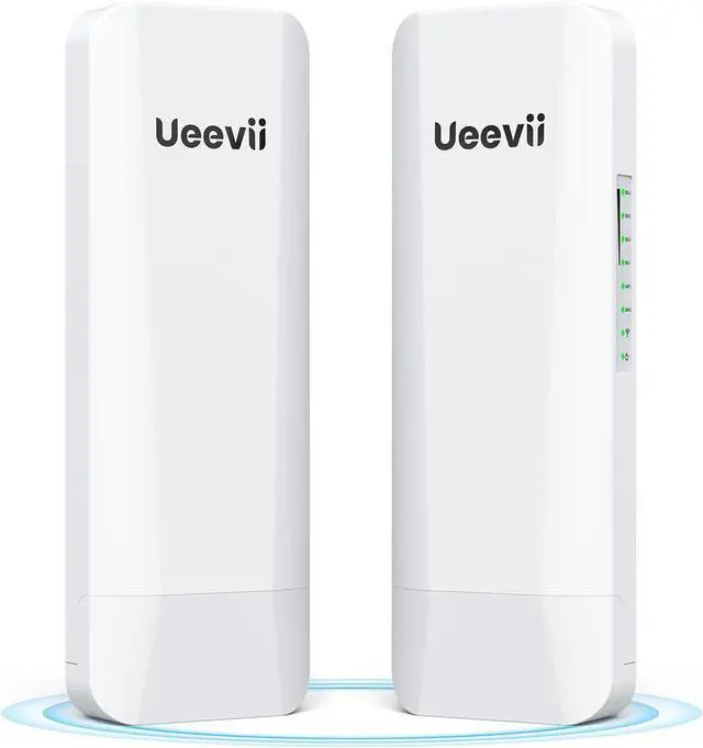 Wireless Bridge Point to Point Outdoor: Ueevii 5.8GHz Dual 100Mbps WiFi Bridge, 2KM Range CPE for Network Extend, PoE Adapter, IP65 Weatherproof, CPE453 for Starlink Garage Barn Shop