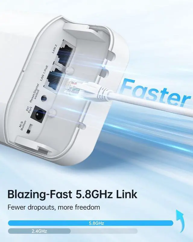 Wireless Bridge Point to Point Outdoor: Ueevii 5.8GHz Dual 100Mbps WiFi Bridge, 2KM Range CPE for Network Extend, PoE Adapter, IP65 Weatherproof, CPE453 for Starlink Garage Barn Shop - Image 4