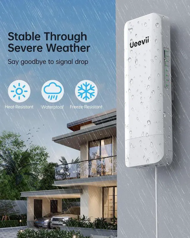 Wireless Bridge Point to Point Outdoor: Ueevii 5.8GHz Dual 100Mbps WiFi Bridge, 2KM Range CPE for Network Extend, PoE Adapter, IP65 Weatherproof, CPE453 for Starlink Garage Barn Shop - Image 5