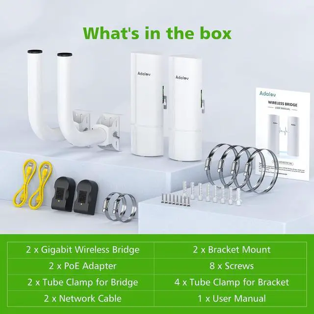 Gigabit Wireless Bridge with Mounts, 5.8G Point to Point Extender, 3KM Outdoor WiFi Bridges with 16dBi Antenna for Barn, Garage, RV, Farm, CCTV/IP Camera, Starlink Network Extension, Network Sharing - Image 6