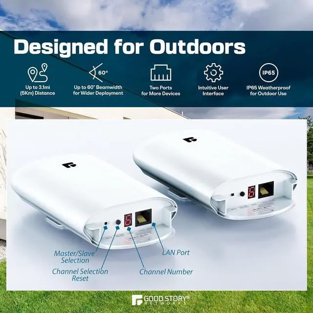 Wireless Bridge, 2KM 5.8G Point to Point Outdoor CPE, CPE Long Range WiFi Bridges for PtP/PtMP with 12DBi High Gain Antenna, PoE Adapter, RJ45 Ethernet Port, 2 Pack - Image 4