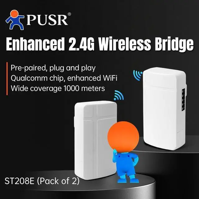 2 Piece 2.4GHZ Point to Point/MultiPoint Wireless Bridge Qualcomm Solution Plug and Play Up to 1000M IP64 Water Proof Elevator Control Application ST208E - Image 2