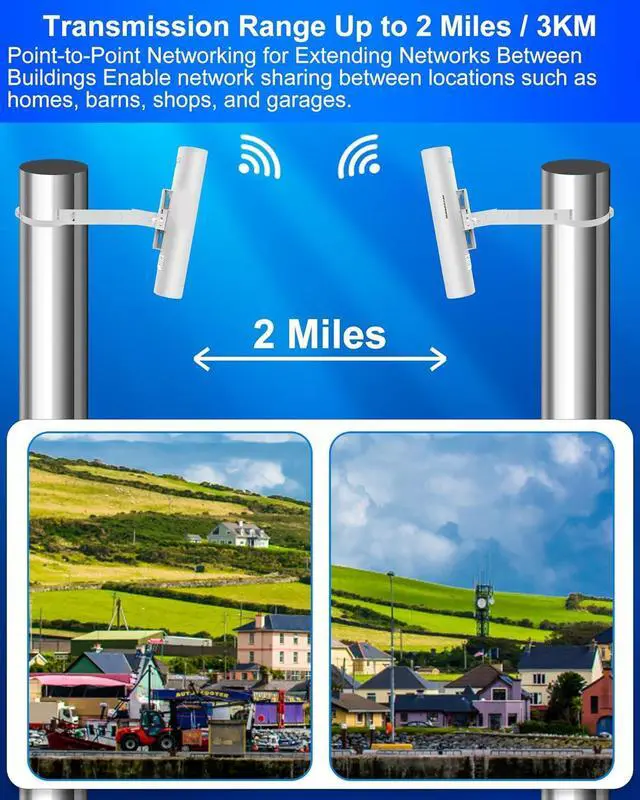 5.8G Wireless Bridge with Pole/Wall Mount Bracket - Extend Starlink Internet to Outdoor Access Point, 2 Miles Point to Point Starlink WiFi Extender with PoE Adapter, IP65 Waterproof Rating (2-Pack) - Image 3