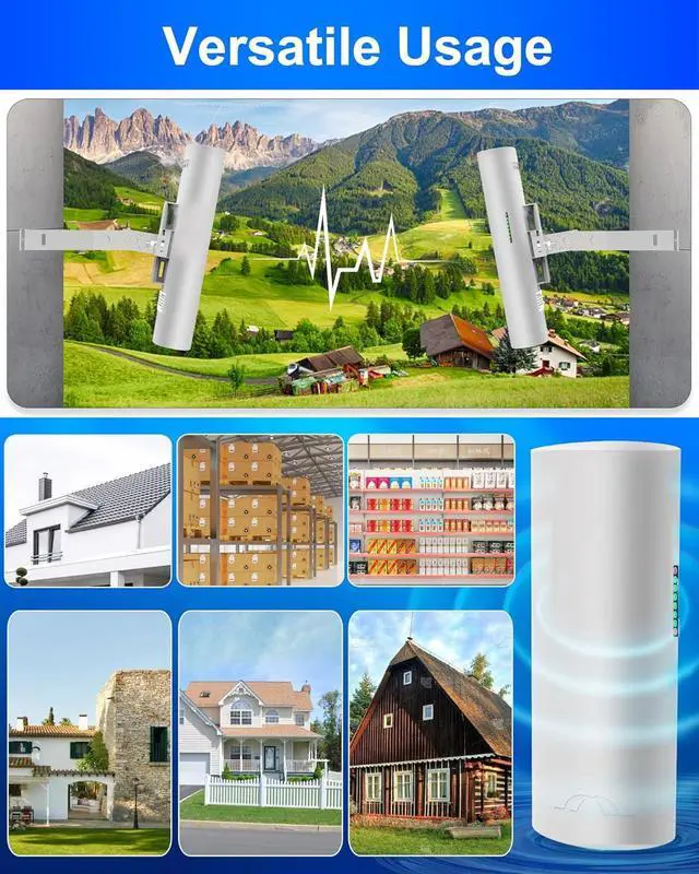 5.8G Wireless Bridge with Pole/Wall Mount Bracket - Extend Starlink Internet to Outdoor Access Point, 2 Miles Point to Point Starlink WiFi Extender with PoE Adapter, IP65 Waterproof Rating (2-Pack) - Image 6