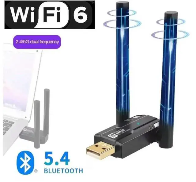 Wireless USB WiFi 6 with Bluetooth 5.4 Adapter Dual Antennas 5G/2.4G WiFi Adapter for Desktop PC MacBook Laptop Windows11/10 Wireless Network, Driver Free - Image 3