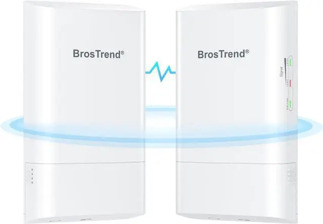 BrosTrend 5GHz 867Mbps WiFi Bridge Point to Point Outdoor, 1KM Wireless Internet Network Bridge, Plug & Play, Long Range PtP PtMP, Passive PoE Injector, work with Starlink, Extend Network to Buildings