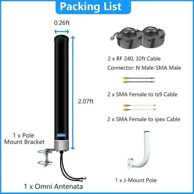 5G 4G LTE MIMO External Antenna Kit for T-Mobile Verizon AT&T 2x2 Gateway Home Internet Cellular Modem Router Mobile WiFi Hotspot MiFi Device with 32ft SMA Cable TS9 IPEX Adaptor - Image 5