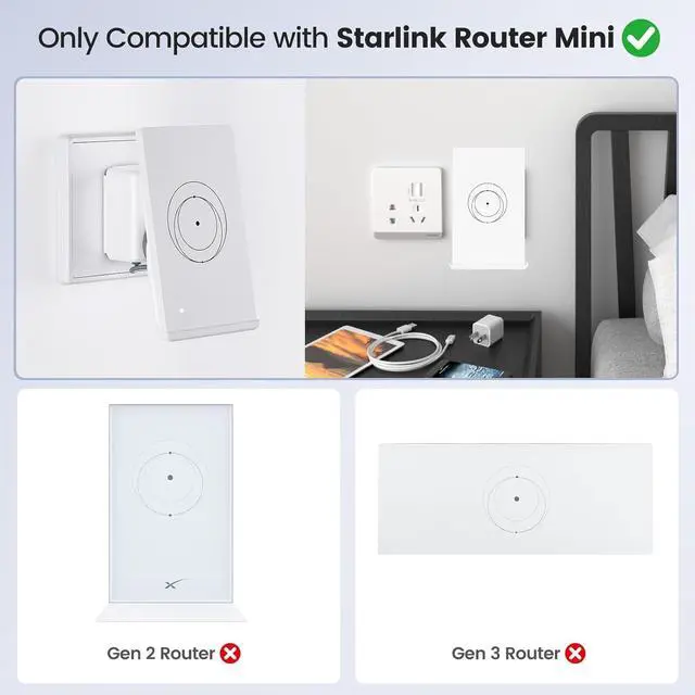 Starlink Router Mount, 2 in1 Wall Mount for Starlink Router Mini and Power Supply Mounting Kit,Starlink Router Mini Cable - 2 Pack (1FT + 6.5FT) USB-A to DC Power CableUSB-C to DC Power Cable - Image 3