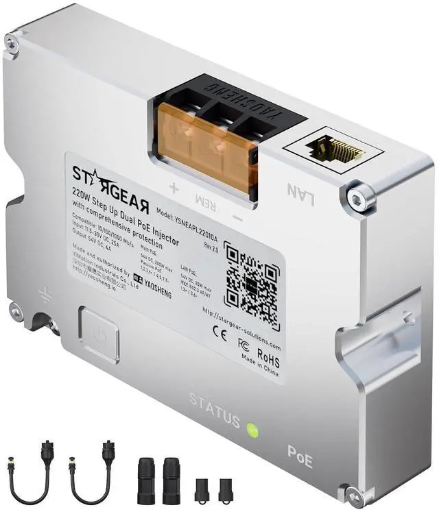 Starlink Gen 3 220W Dual POE Injector Converter + Starlink Cable to RJ45 Adapter Kits for Starlink Standard, 12V/24V High-Efficiency Power Delivery Solution, Reliable and Easy Installation