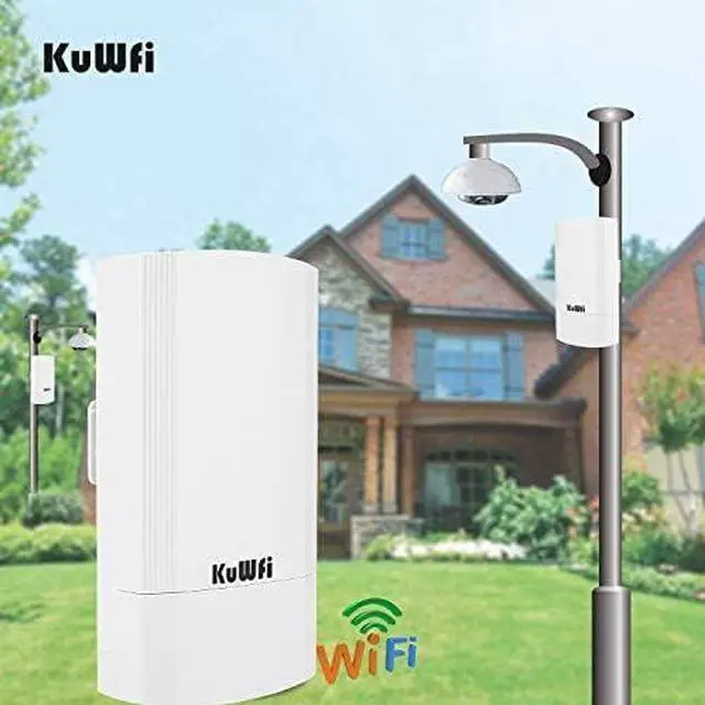 KuWFi 5.8G Point to Point Outdoor WiFi Bridge,900Mbps Network Wireless Ethernet Bridge,2KM/1.24 Miles P2P Wireless Bridge CPE Kit IP65 Waterproof for Extend starlink Router Signal