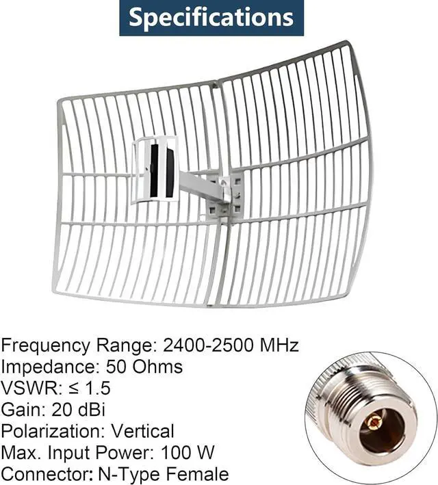 2.4GHz 20dBi High-Gain WiFi Outdoor Directional Grid Parabolic Antenna Dish (2400-2500 MHz) with N-Type Female Connector for Long Distance Signal Reception or Transmission - Image 5