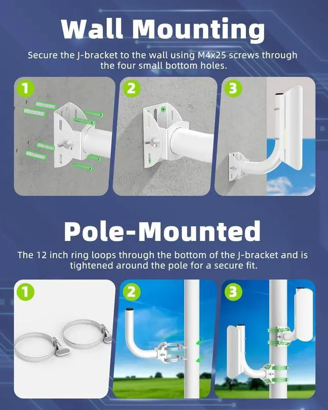 Universal Wireless Bridge Bracket Mount, 4-Pack J Pole Mounts, 180? Adjustable Pole and Wall-Mounted Mount for Outside Antenna Starlink, Outdoor Pole Bracket for AP Access Point Client CPE - Image 3