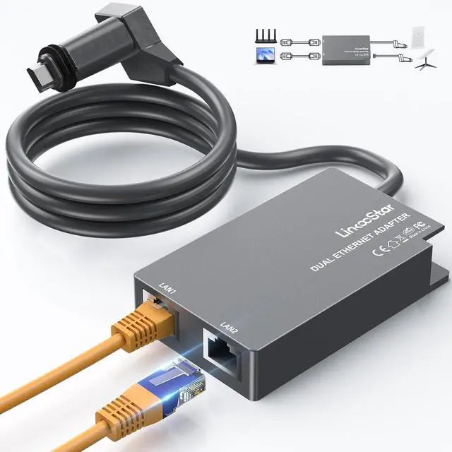 Dual Port Ethernet Adapter for Starlink Gen 2, for Starlink V2 Ethernet Dongles RJ45 Interface Wired Extenders