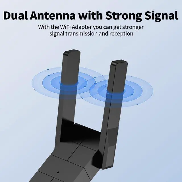 WiFi Adapter for Desktop PC, Wireless Adapter Wide-Coverage Dual Band 2.4GHz 400Mbps and 5GHz 867Mbps, USB 2.0, Dual High Gain Antenna, Supports Windows 10/11, Plug and Play 1300Mbps - Image 3