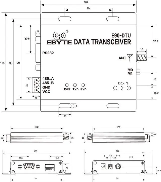 RS232 RS485 Modbus Wireless Transceiver 433MHz 37dbm E90-DTU(433C37) 10km Half Duplex High Speed Continuous Modbus IOT Wireless Transceiver Module - Image 6