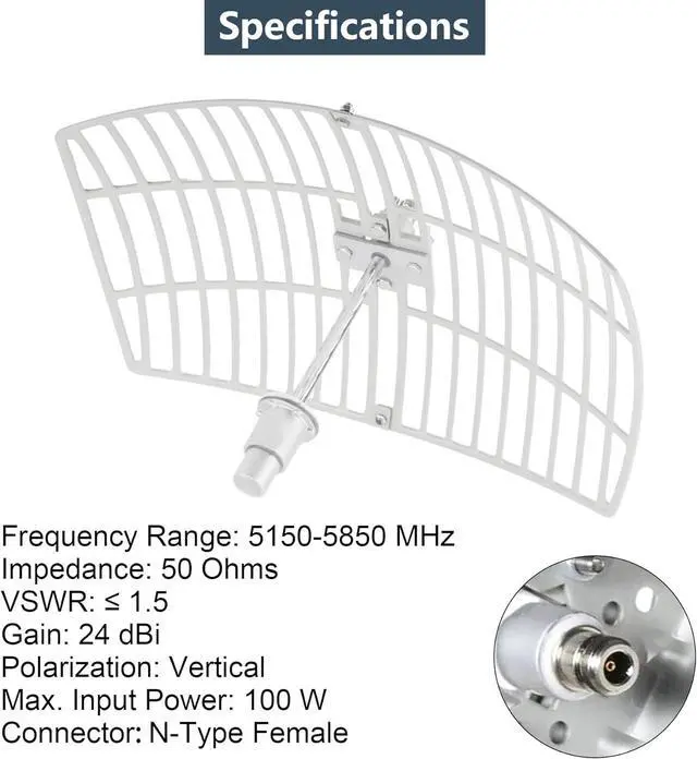 5.8GHz 5GHz 24dBi High-Gain WiFi Outdoor Directional Dish Antenna (5150-5850 MHz) N-Type Female Grid Parabolic - Image 3
