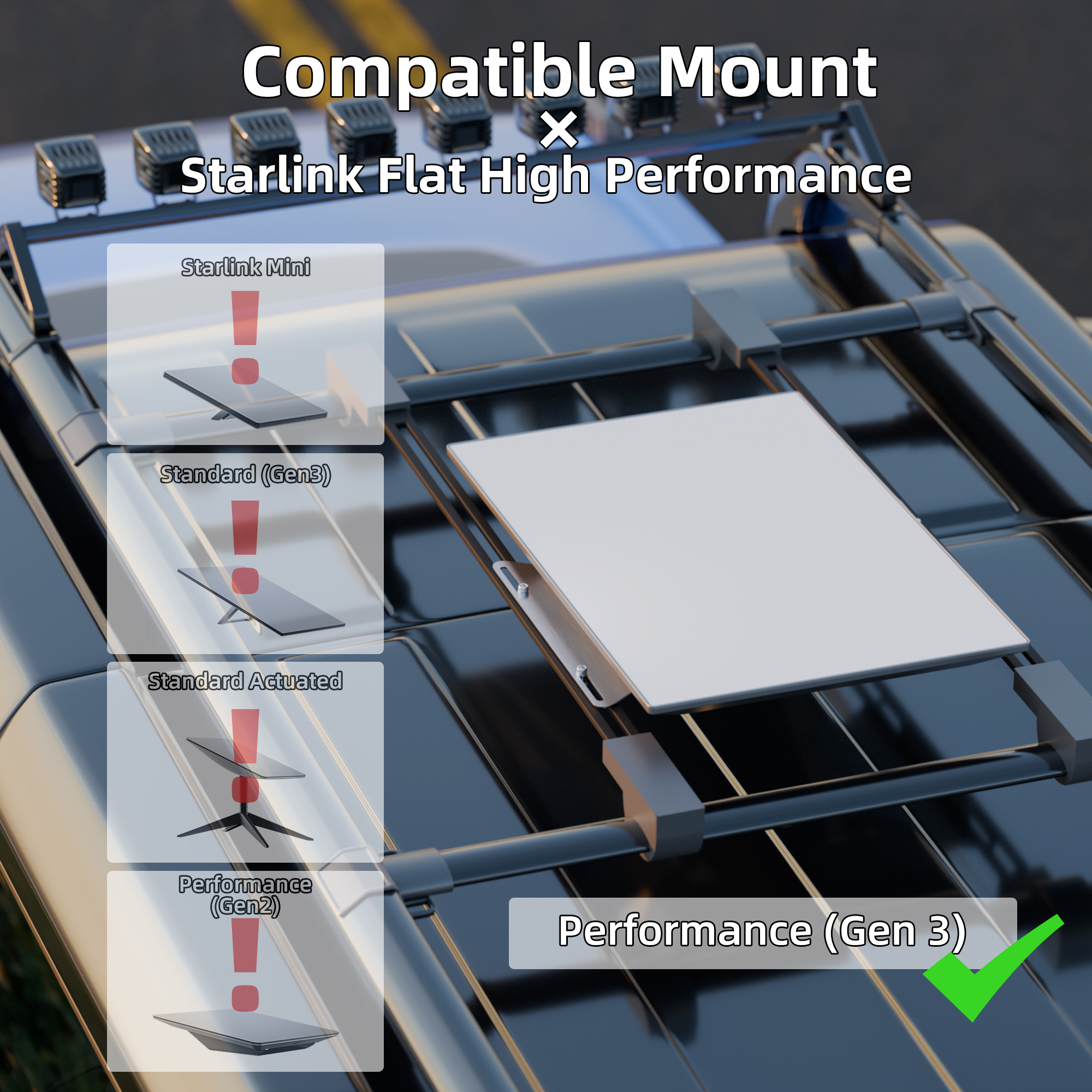 GEN3P-BR1 Starlink Flat High Performance
(Gen 3) Roof Rack Mount Stainless Steel Bracket for Vehicle Crossbars | Kenya - Image 2