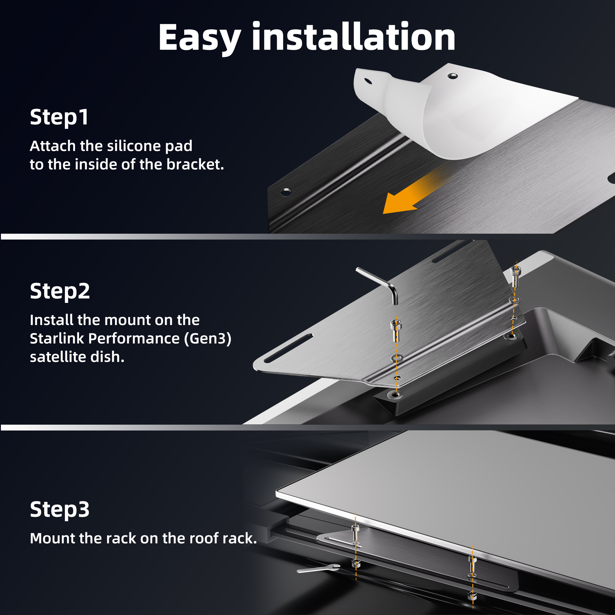 GEN3P-BR1 Starlink Flat High Performance
(Gen 3) Roof Rack Mount Stainless Steel Bracket for Vehicle Crossbars | Kenya - Image 3