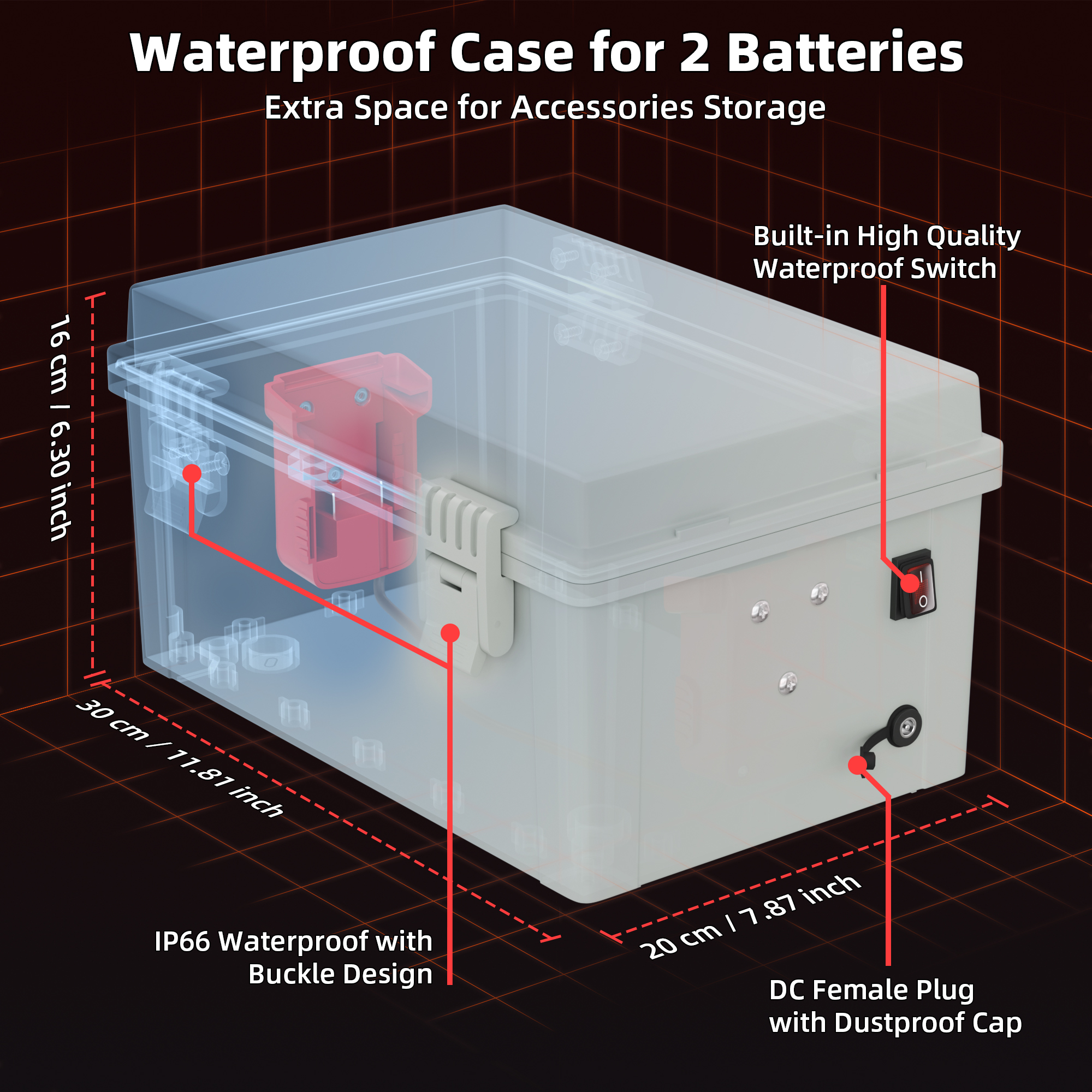 KG20X30X17-MWK-DC2.1-1 Starlink Mini Dual
Milwaukee 18V/20V Battery Adapter Box with DC Plug & Switch | Kenya - Image 2