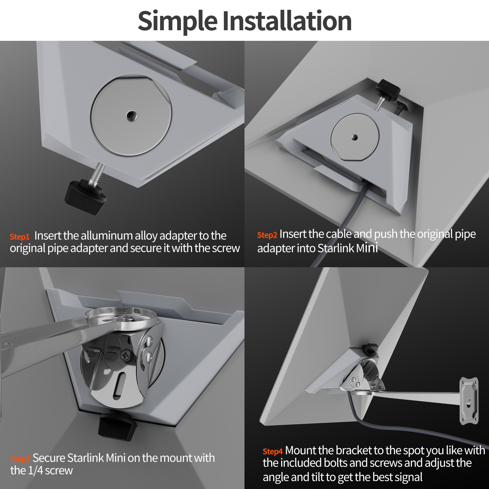 MINI-BR1 Starlink Mini Stainless Steel
Adjustable Wall Mount Bracket with Tripod Adapter | Kenya - Image 5