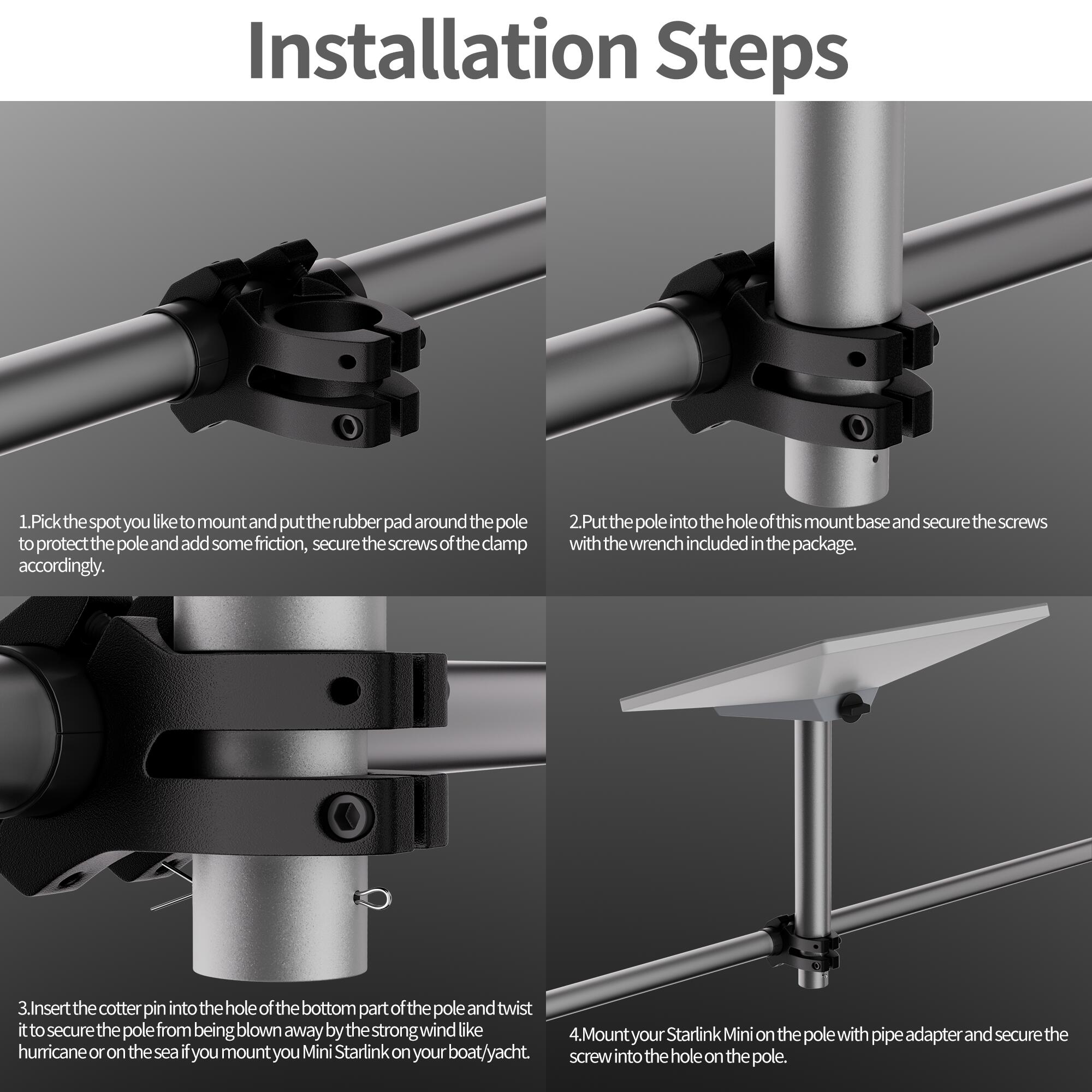 MINI-CM1-L Starlink Mini Pole Mount Kit
with Aluminum Alloy Extended Pipe Fits Original Pipe Adapter | Kenya - Image 4