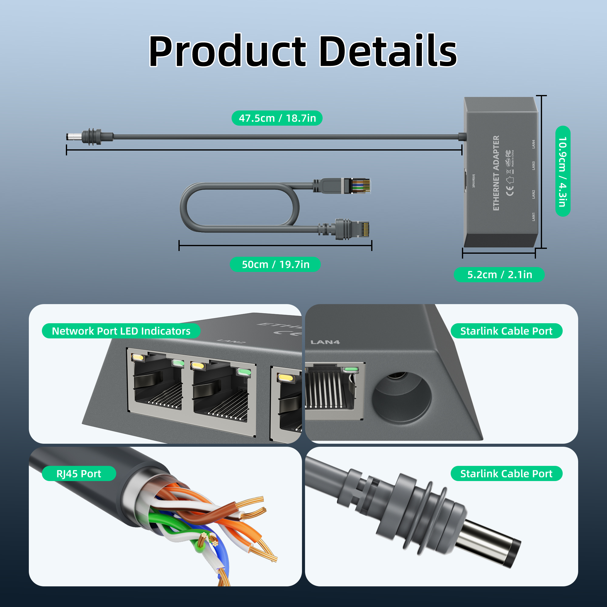 MINI-EA4-CABLE0.5M Starlink Gen 3 &
Mini 4-Port Ethernet Adapter Professional LAN Network Expansion Hub | Kenya - Image 2