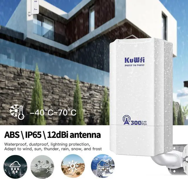 KuWFi 2.4G 300Mbps Network Wireless Ethernet Bridge, Outdoor CPE WiFi Point to Point Wireless Access Point Internet Bridge 1KM Long Range Distance Solution for Extend starlink Router Signal 2-Packs - Image 5