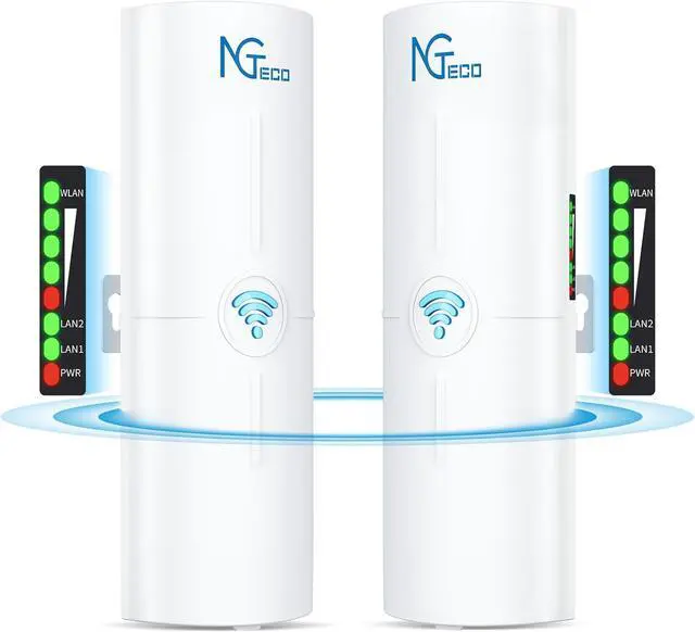 Wireless Bridge, 5KM 5.8GHz Point to Point Outdoor WiFi Bridges with 14DBi High Gain Antenna, Compatible with Network Sharing,Network Extend, 2 Pack