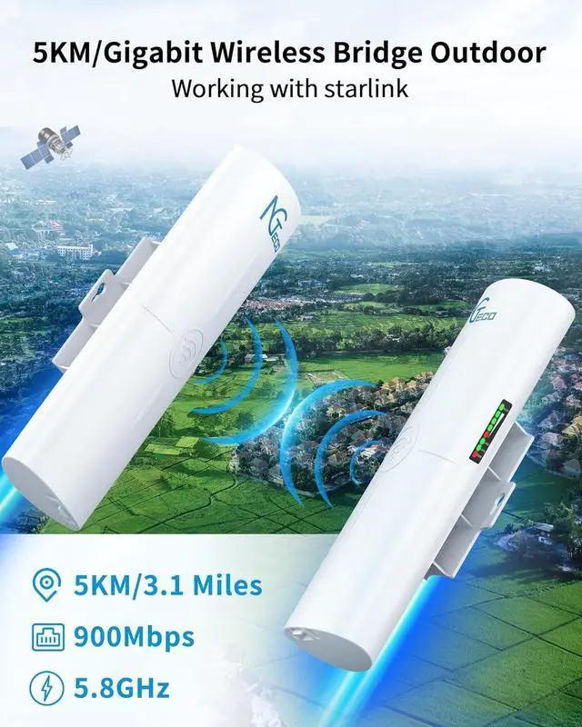 Wireless Bridge, 5KM 5.8GHz Point to Point Outdoor WiFi Bridges with 14DBi High Gain Antenna, Compatible with Network Sharing,Network Extend, 2 Pack - Image 2