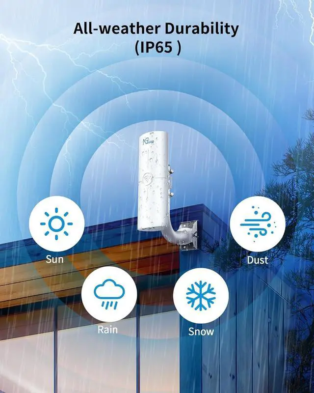 Wireless Bridge, 5KM 5.8GHz Point to Point Outdoor WiFi Bridges with 14DBi High Gain Antenna, Compatible with Network Sharing,Network Extend, 2 Pack - Image 6